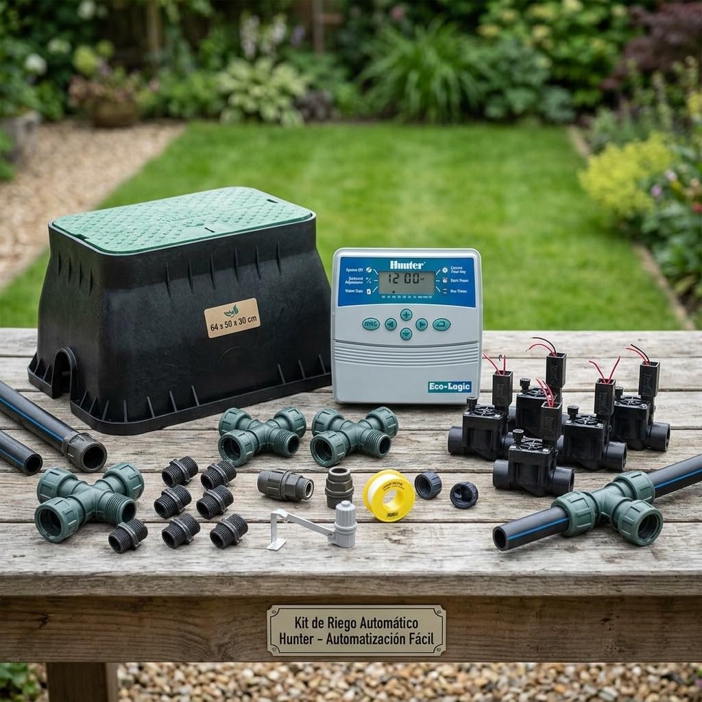 Suinga Kit Riego Automático 6 zonas 24V para Tuberia 25 mm | Incluye programador, electroválvulas, colector, sensor lluvia y arqueta