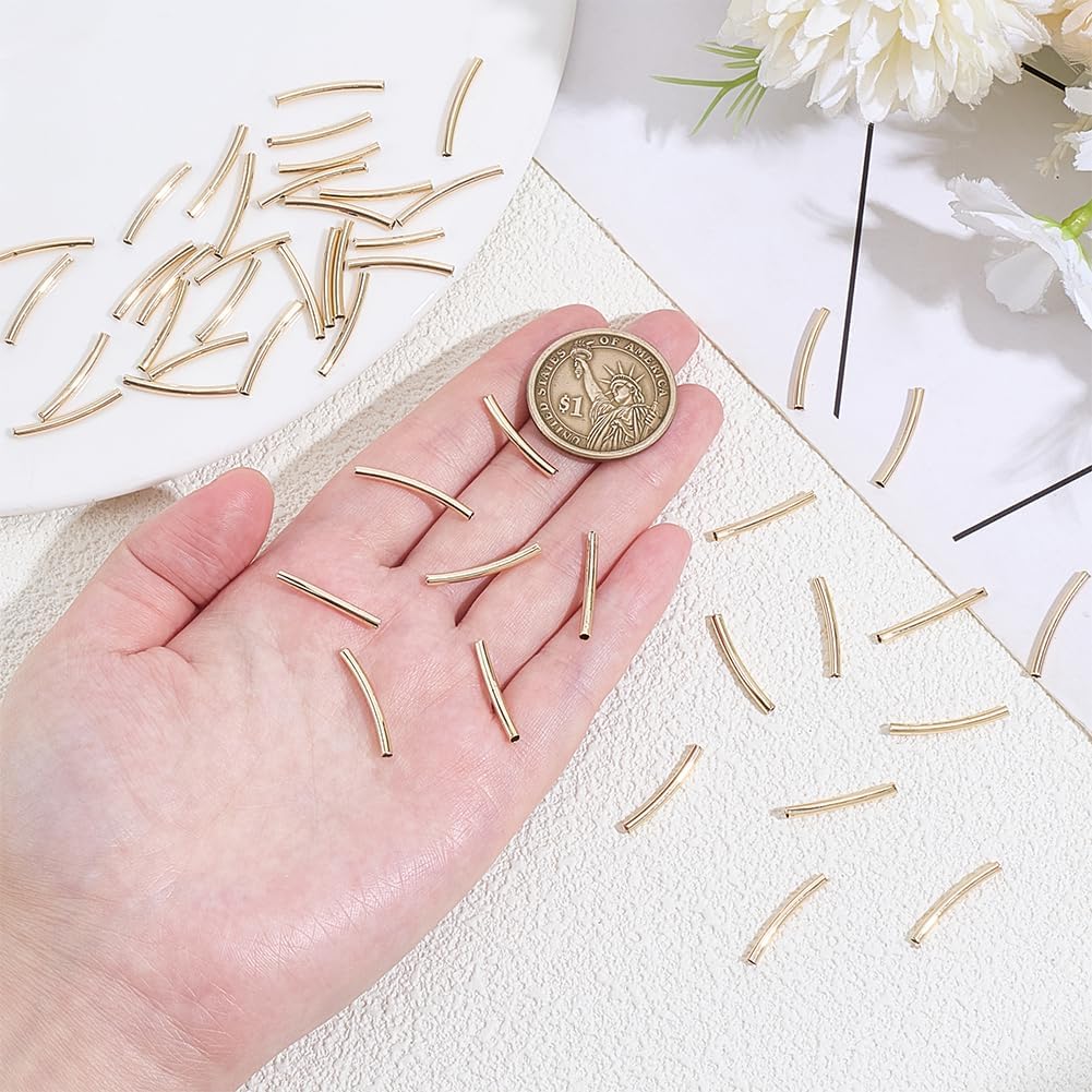 PH PandaHall 40PCS 14K Gold Plated Noodle Beads, 20mm Curved Long Tube Spacer Beads Brass Tube Spacers for DIY Summer Wrist Bracelet Anklet Necklace Earring Jewelry Making Accessories - Image 3