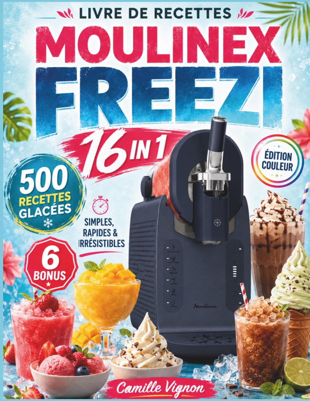 Livre De Recettes Moulinex Freezi 16 In 1: Plus de 500 recettes glacées, saines et onctueuses de crèmes glacées, sorbets, yaourts glacés, milkshakes, ... — avec valeurs nutritionnelles et conseils.