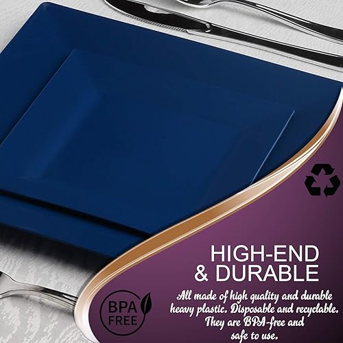 Miniatura 5 de Midnight Dream Blue Square Platos llanos de 9.5 pulgadas  Desechables de lujo  Calidad de lujo  Plástico duro  Para fiestas y bodas (120 unidades)