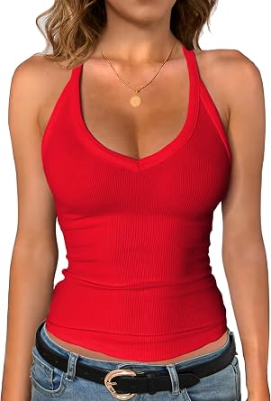 Jar of Love Womens Workout Tank Top with Built-in Shelf Bra-V-Neck Racerback Ribbed Cami for Gym, Yoga, Running