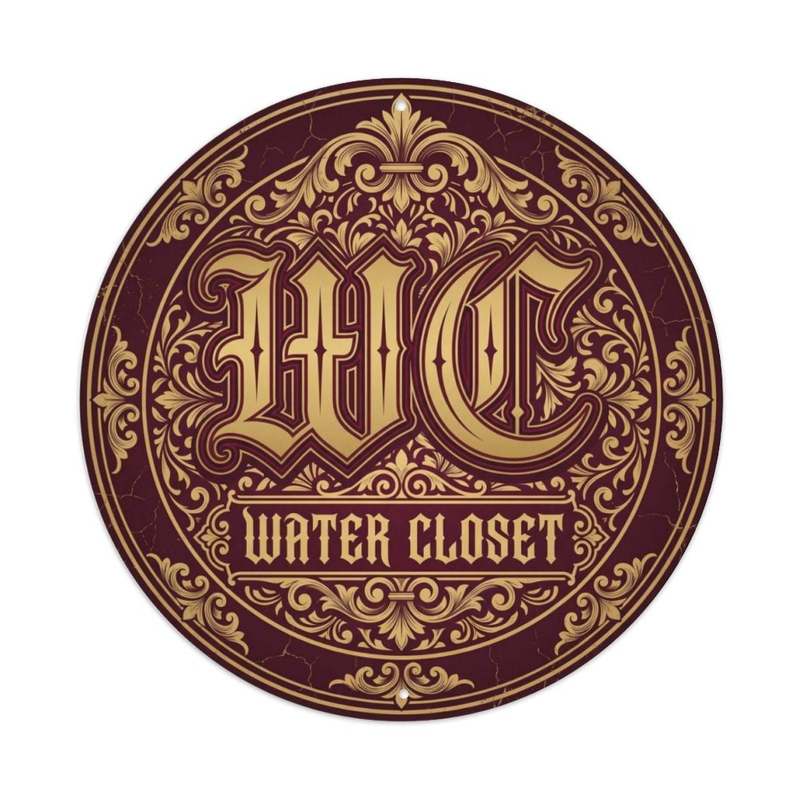 Toilet （WC） Victorian Ornament Metal Tin Sign Plaque Wall Decor for Cafe, Club Bar, Office, Home Garden Round Metal Poster 8x8Inch