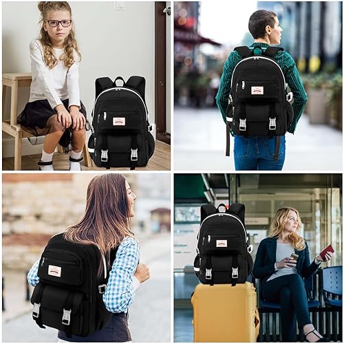 Miniatura 5 de SCIONE Mochilas para adolescentes y niñas, mochila negra para laptop, estudiantes de secundaria, escuela, universidad, mochila de viaje para mujeres