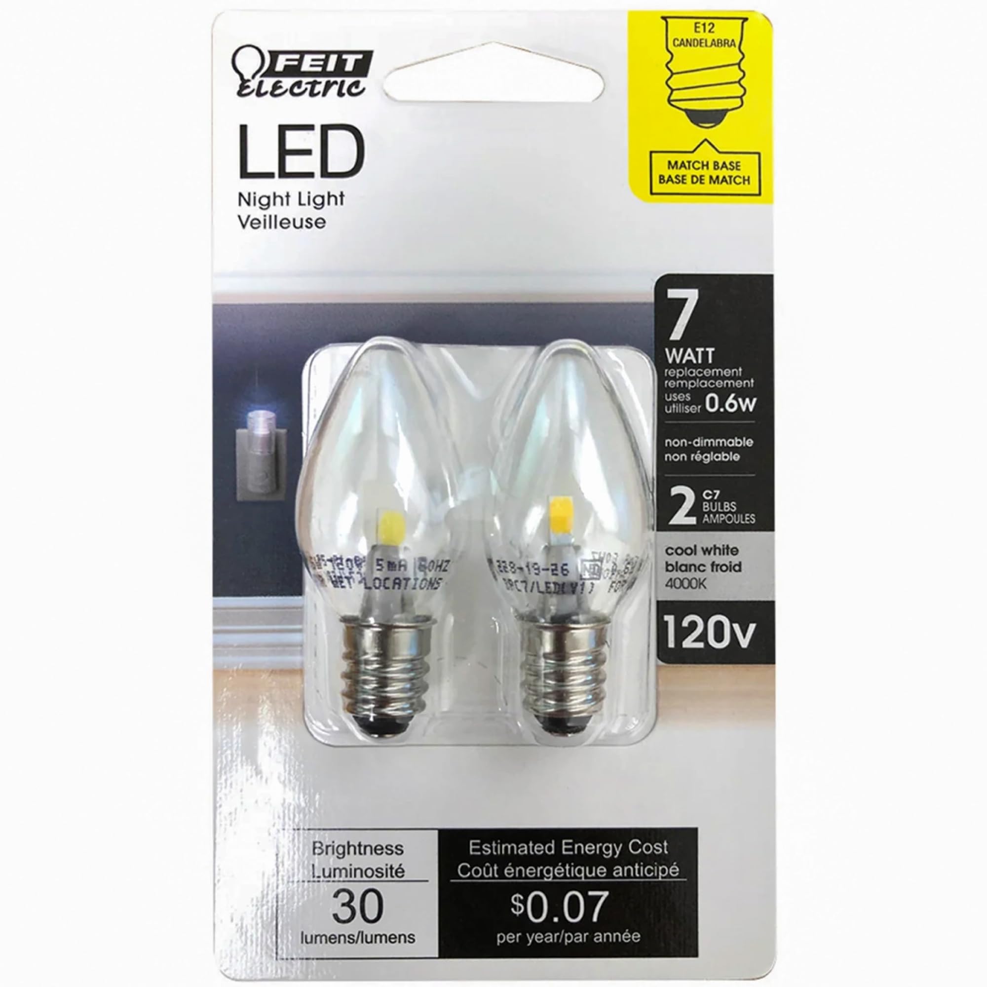 Feit Electric BPC7/LED 0.6 Watt Non Dimmable C7 Candelabra