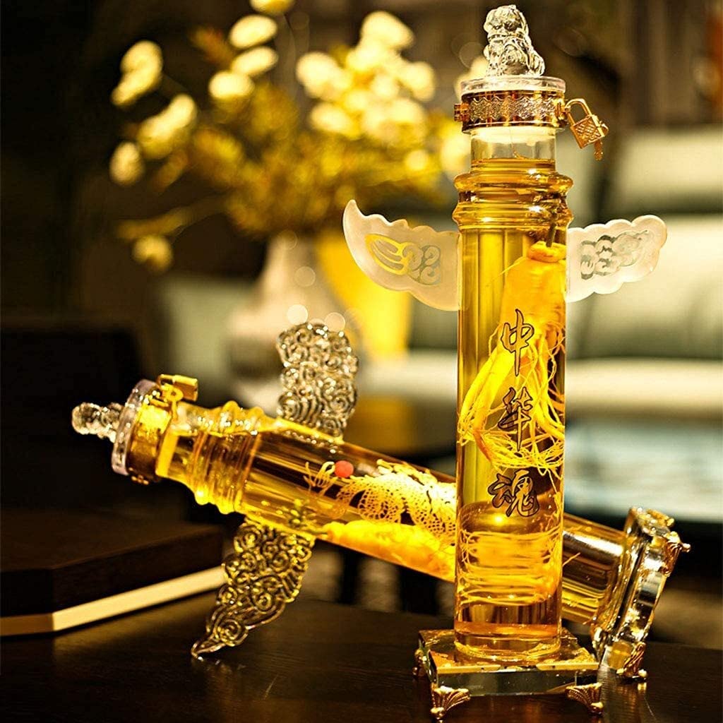 Szklana karafka zestaw karafek do whisky, chińska karafka w kształcie smoka dla mężczyzn, ręcznie dmuchane szkło borokrzemianowe (1000 ML)