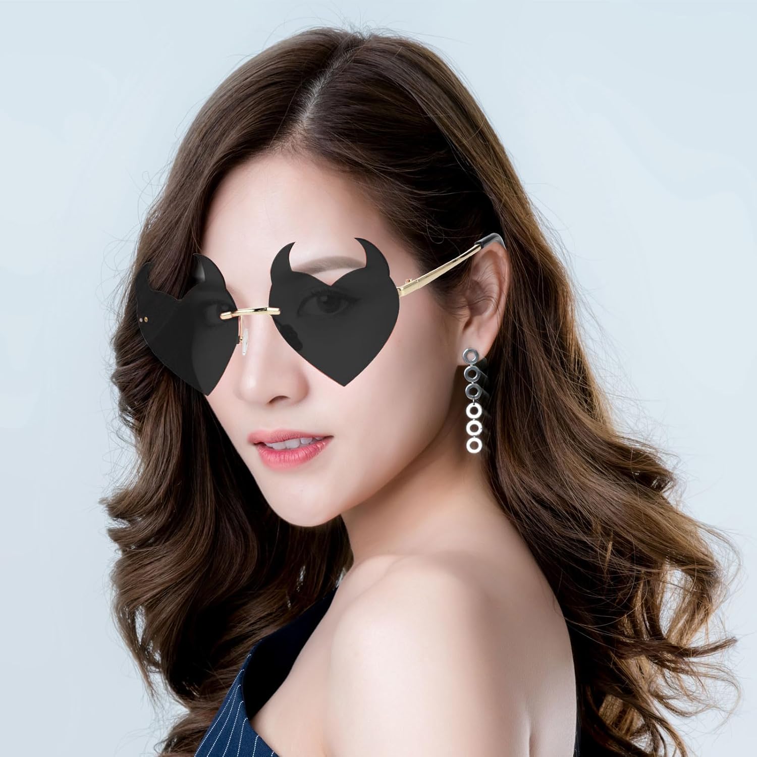 Rimless Devil Horns Heart Sunglasses For Women Devil Heart Sunglasses Funny Halloween Glasses Punk Rock Horn Glass - Image 3