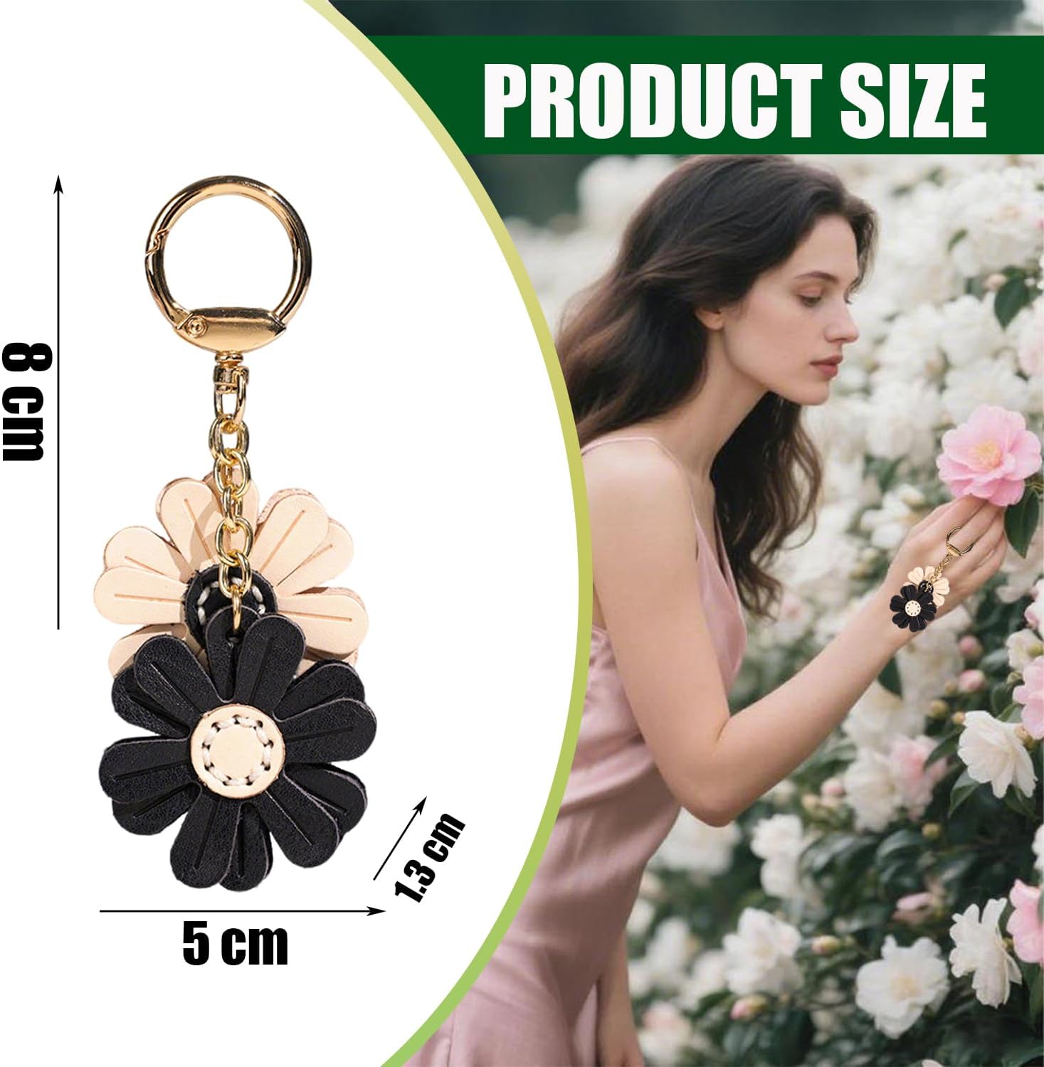 Leather Flower Keychains ，Handmade Leather Key Ring Accessories,Bag Charm,Purse Charm,Elegant Gifts for Women - Image 3