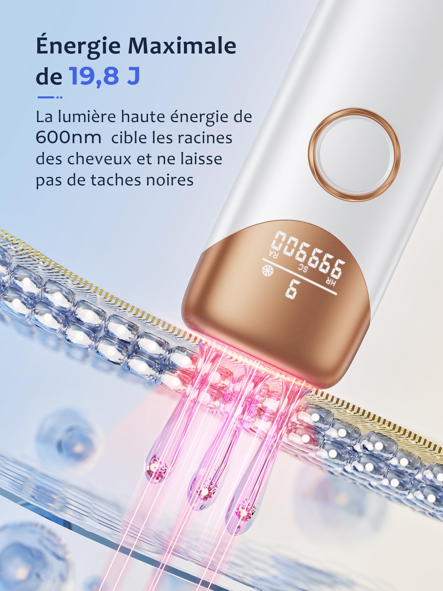 Épilateur Lumière Pulsée avec Système de Refroidissement par Glace, Épilateur à Lumière Pulsée avec 9 Niveaux D'énergie, 999 900 Flashs, Épilation Laser pour Visage, Jambes et Corps