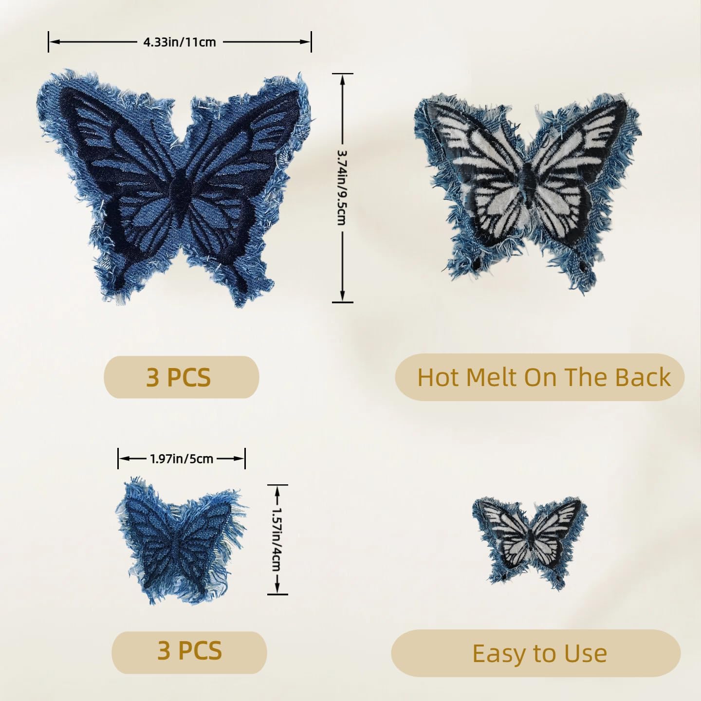 6PCS Denim Butterfly Iron on Patches, Embroidered Applique Patch with Fringe, Iron on Patches for Jeans, Hats, Tote Bags, Clothing, Fashion Accessories, Handmade Crafts image 2