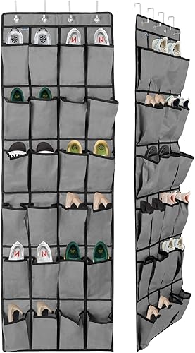 Unjumbly - Organizador de zapatos para encima de la puerta 24 bolsillos grandes para zapatos sobre la puerta completo con 4 ganchos de metal fuertes