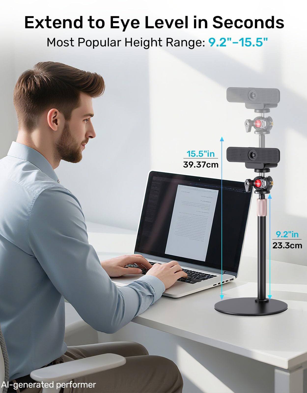 Etour Webcam-Ständer für Schreibtisch, mit 360°-Kugelkopf, schwere Basis, höhenverstellbar, Webcam-Stativ für Logitech Webcam C922 C930e C920 C615 C960 C920x BRIO 4K NexiGo N60, Telefonhalterung
