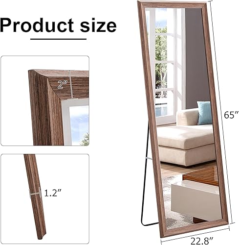 Miniatura 5 de BOSTANA Espejo de longitud completa de 65 x 22.8 pulgadas, espejo rectangular alto con marco grueso de madera sólida, espejo de pared para colgar,