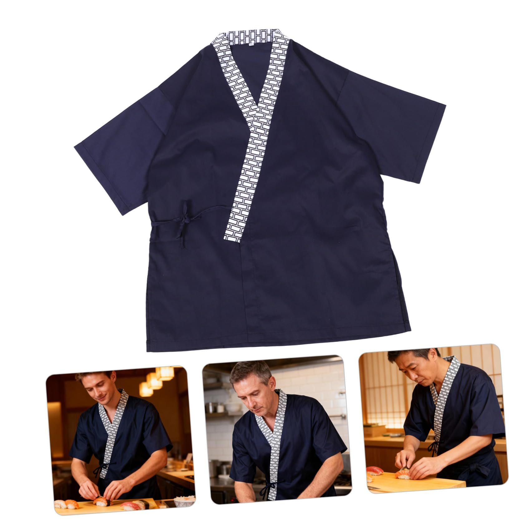 ibasenice Chaqueta Kimono Japonesa de Chef Sushi Unisex, Talla Grande L, Color Azul 425, Ropa de Trabajo para Cocina y Restaurante, Abrigo Tradicional para Hombre y Mujer, Uniforme Japonés