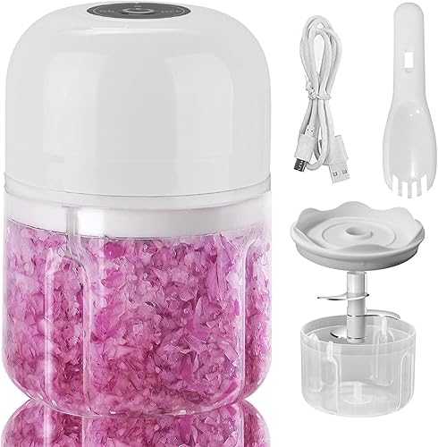 Picadora eléctrica de ajo, mini picadora portátil de verduras de 8.5 fl oz, hoja de acero inoxidable 304, picadora de cebolla, procesador portátil