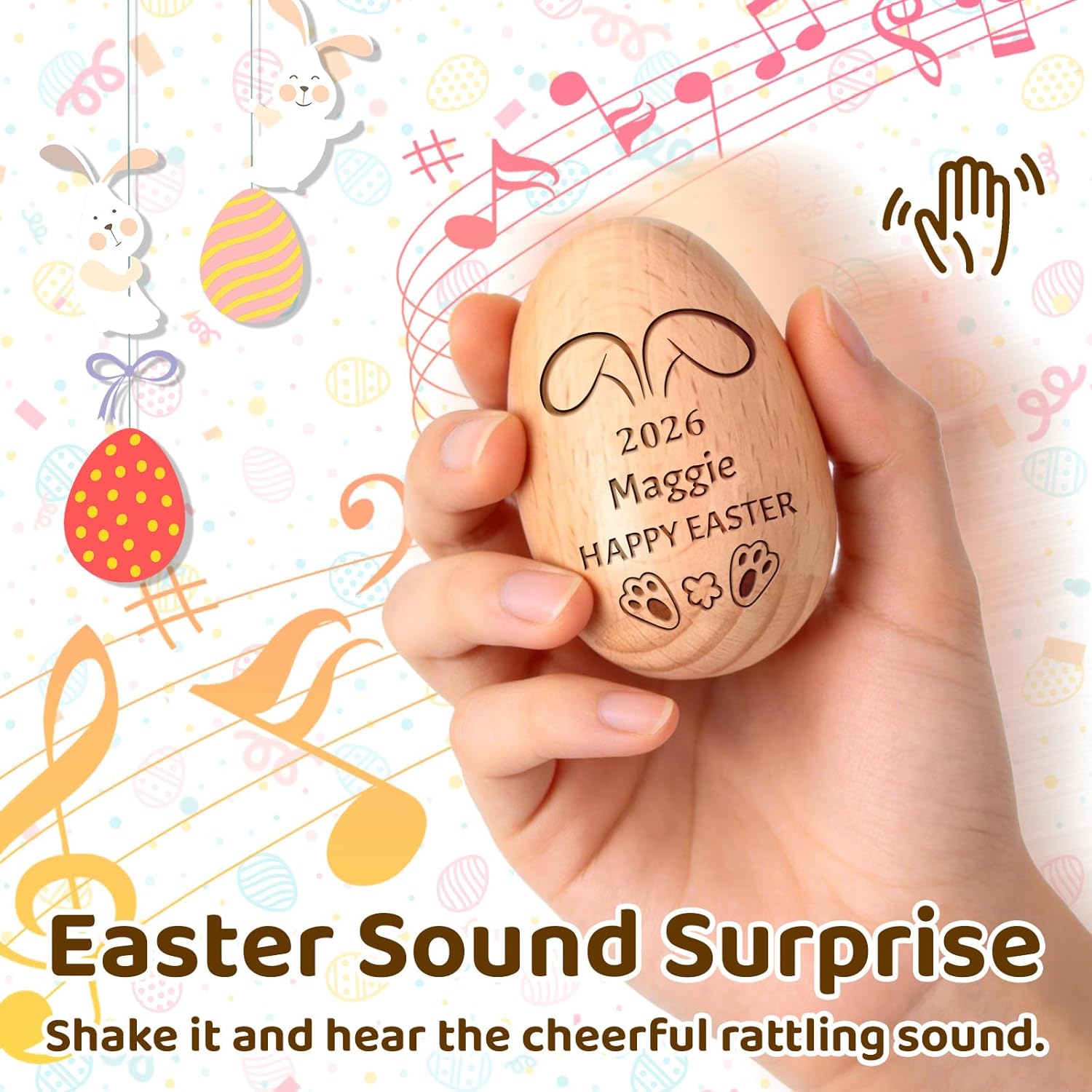 Eggs Musical Shakers, Personalized Easter Wooden Egg 2026, Wooden Easter Eggs, First Easter Gifts for Baby, Easter Gift for Kids, Birthday Gift Idea