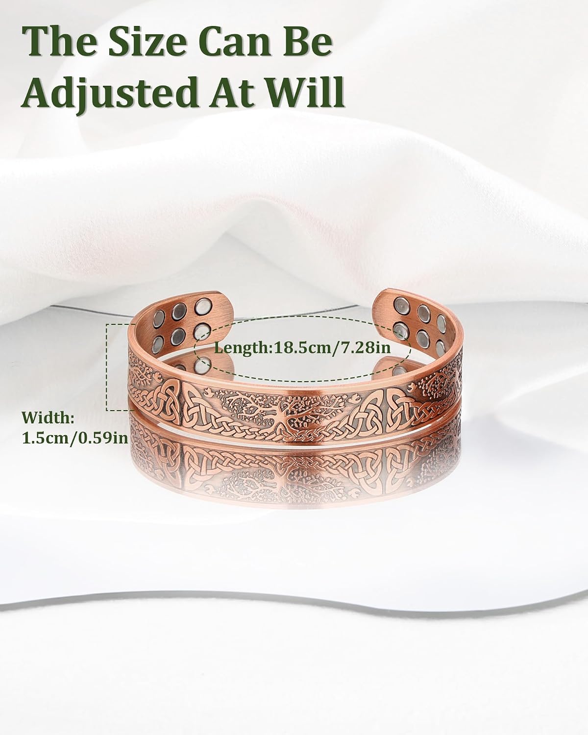 18X Magnetic Copper Bracelet for Men, 99.99% Pure Copper Jewelry | Tree of Life Design Bracelet; 18X Magnetic Copper Bracelet for Men; 99.99% Pure Copper Bracelet; Adjustable Bangle Jewelry