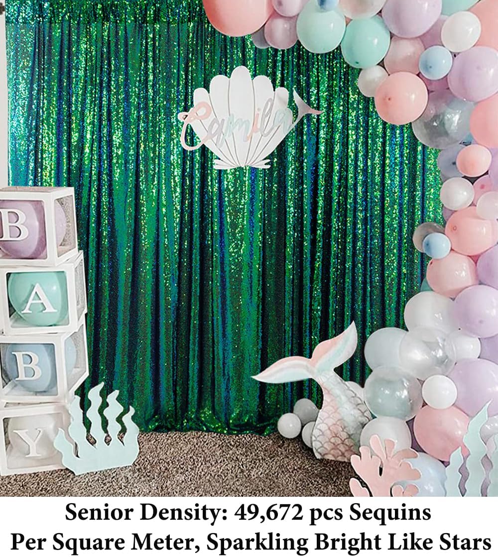 DUOBAO Sparkling Sequin Backdrop Curtain 4FTx7FT - Colorful Green Glitter Wedding & Party & Baby Shower Background