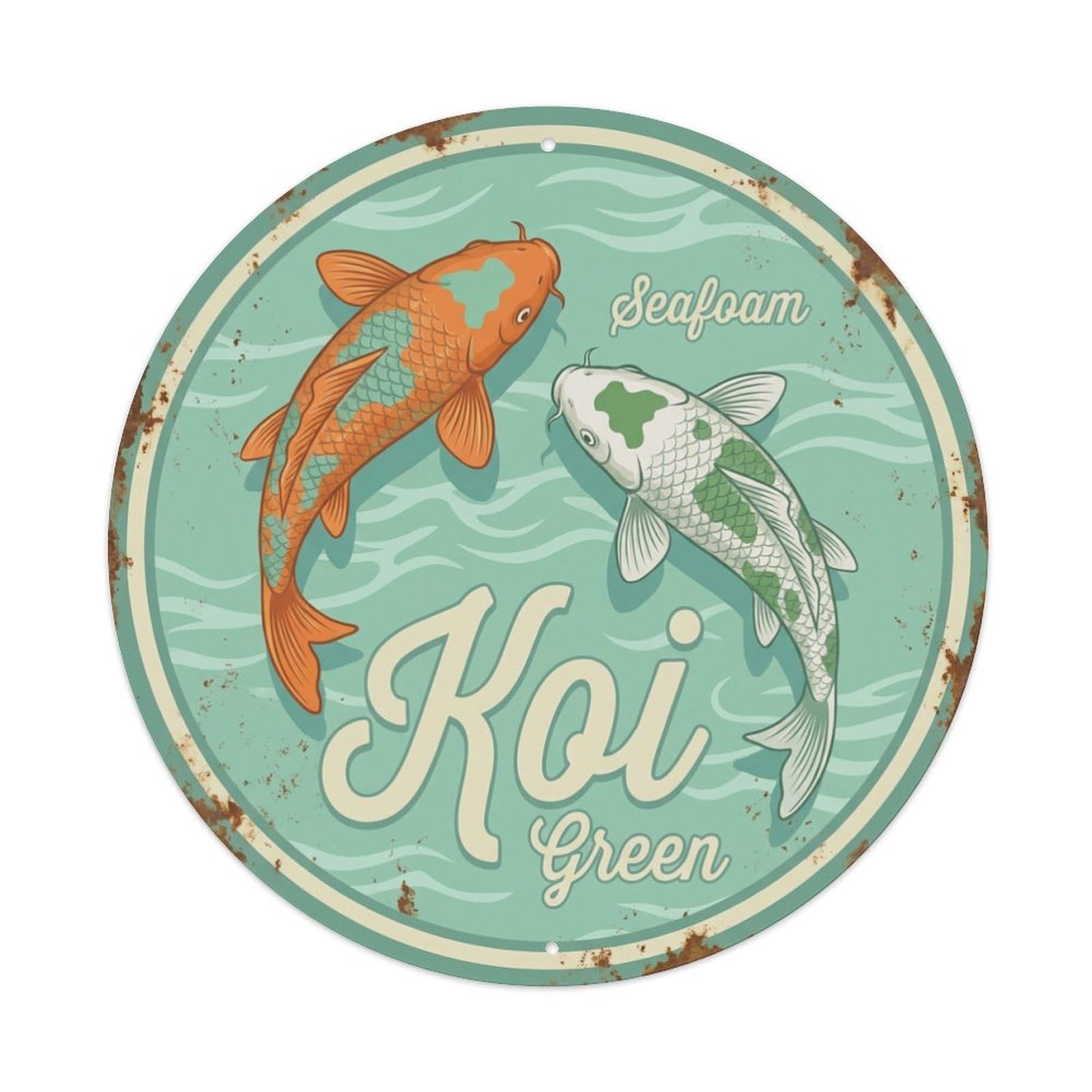 Koi Fish Seafoam Green Waters Coastal Wave Ocean Breeze Metal Tin Sign