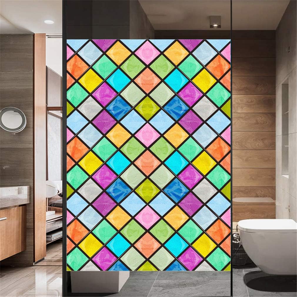 Window Film Privacy Non-Adhesive Frosted Static Cling Home Office Geometric Rhombus Art Decorative Stickers Glass Door Coverings 80x120cm(31.5"x47.2")