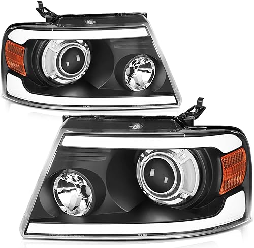 SCITOO Faros delanteros para Ford para F-150 2004-2008, carcasa negra, reflector, lente transparente, lado del conductor y del pasajero