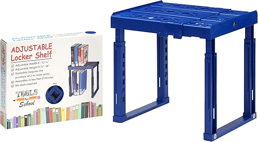 Adjustable Locker Shelf Strong ABS Plastic - Width Adjusts from 8"-12.5" & Height Adjusts from 10"-14" - Patented Design - Beware of imatations - (Blue)