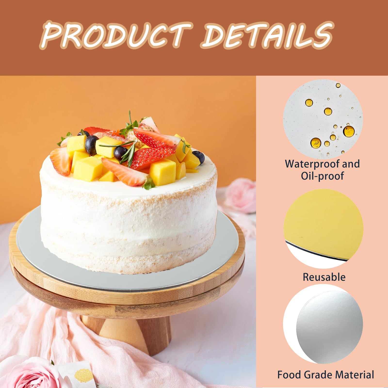 Lot De 12 Cake Boards 20cm Doré & Blanc - Supports Gâteaux Ronds Réutilisables 2mm