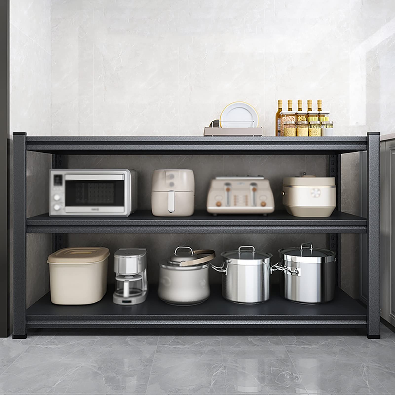 3-stöckig Küche Lagerregal, Schwerlast Höhenverstellbar Stehen Metall Regale, Küche Garage Büro Heim Wasserdicht Organisation Gestell (Farbe : Schwarz, Größe : 40x35x80cm)