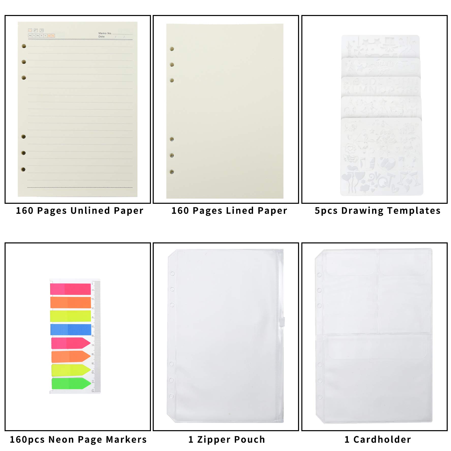Wonderpool Recharges A5 320 Pages 100gsm 6 Trous Cahier Reliure Anneaux Séparateur Pochettes Signet Papier Ligné Non Ligné