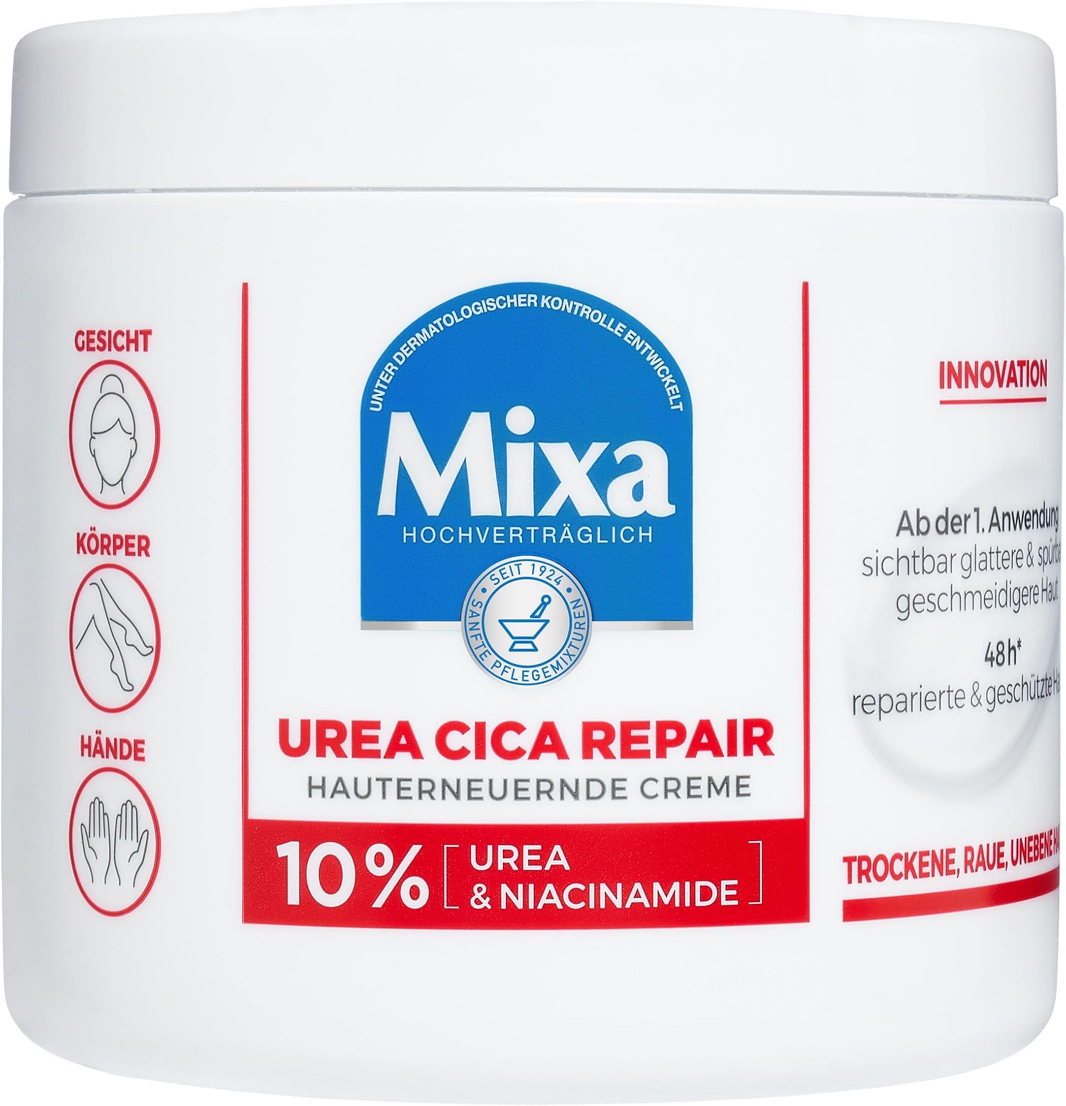 Mixa Urea Skin Renewing Cream with Urea & Niacinamide for Dry and Rough and Uneven Skin, Repairs and Smooths, Moisturiser for the Body, Hands and Face, Urea Cica Repair+, 400 ml