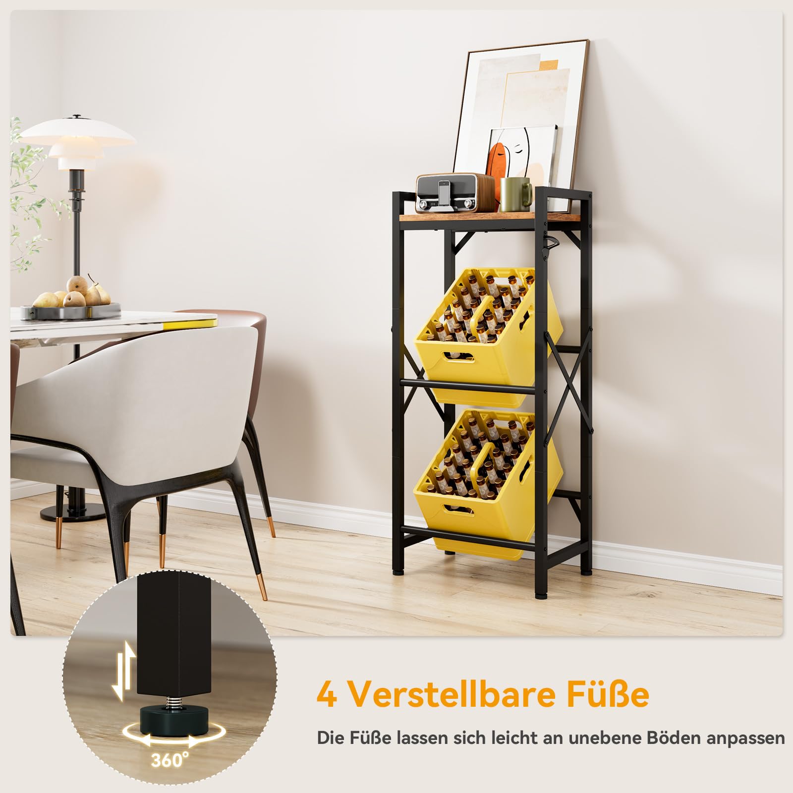 Aibiju Getränkekistenregal mit Ablage für 2 Kisten，32D x 47W x 116H cm Freistehend Kistenständer, Getränkeregal Wasserkistenregal, Bierkistenregal für Wohnzimmer, Küche, Weinkelle, YD-YLJ004H