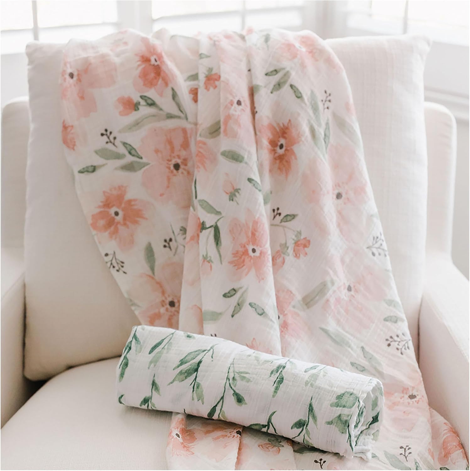 Crane Baby 100% Cotton Muslin Swaddle Blankets, Pink Floral, 47" x 47", Baby Swaddles for Newborns, Pink Floral, Swaddlers for Newborn Girl - Image 6