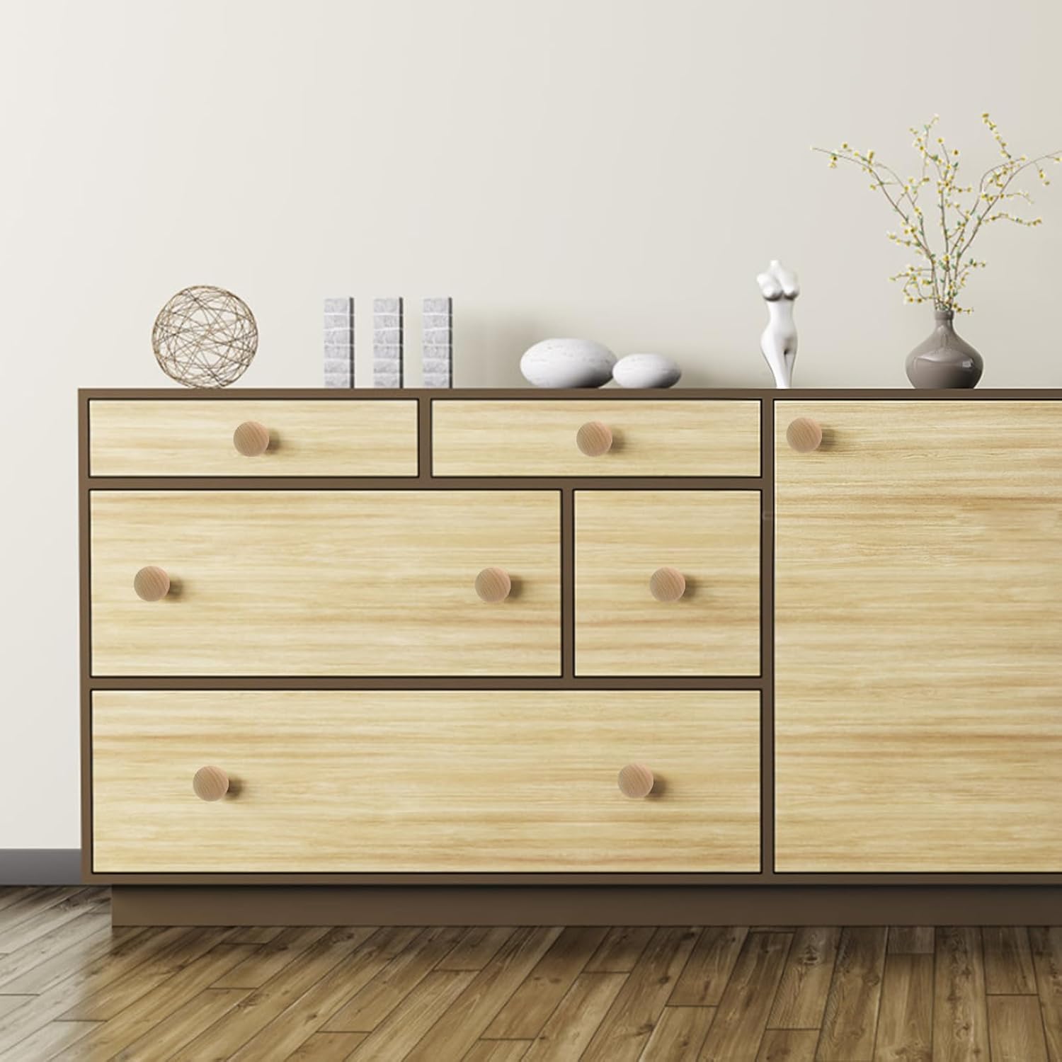Wooden Cabinet Knobs, Mushroom Shape Drawer Pulls with Screws for Furniture, Wardrobes, Dressers, Kitchen Cabinets, DIY Home Decor Hardware (A Type of Natural Wood Color)