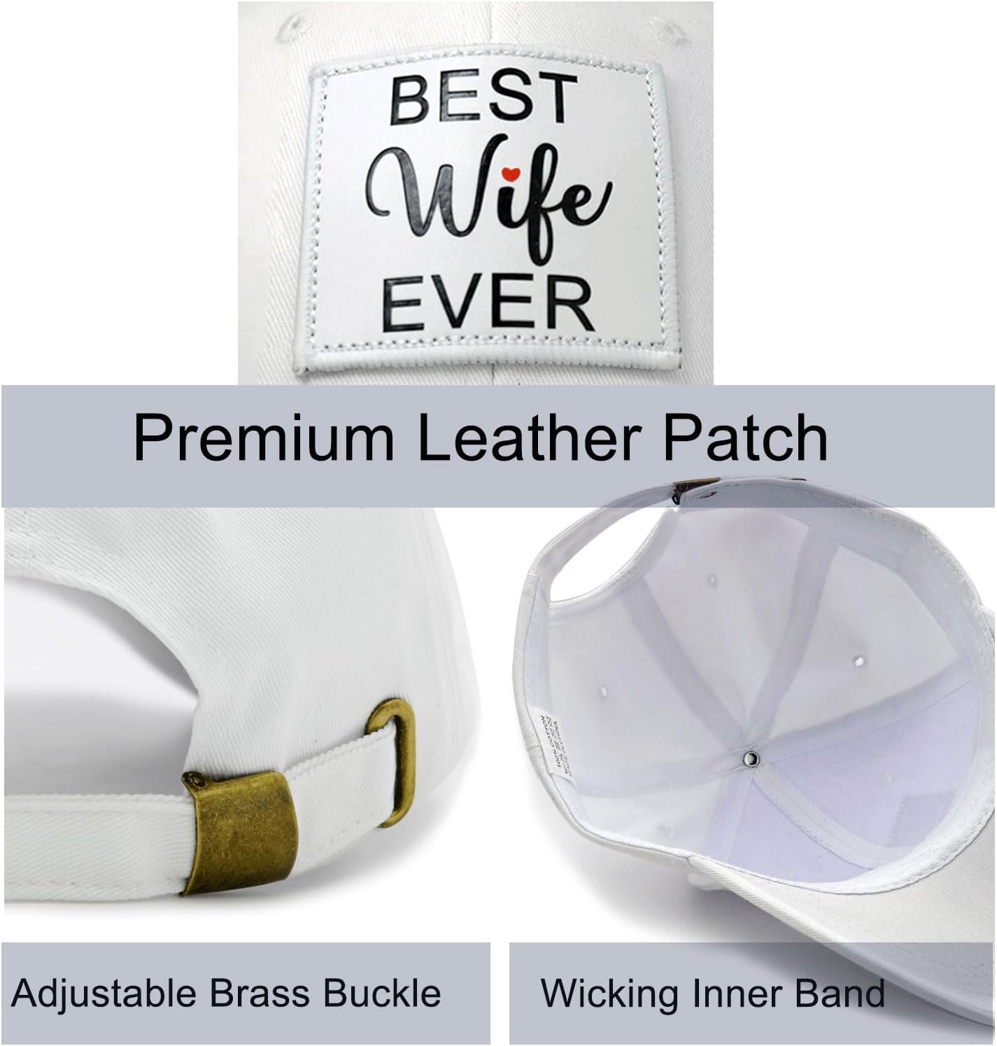 Best Wife Gifts from Husband, Adjustable Cotton Baseball Cap with Best Wife Ever for Her Anniversary, Birthday-White - Image 5