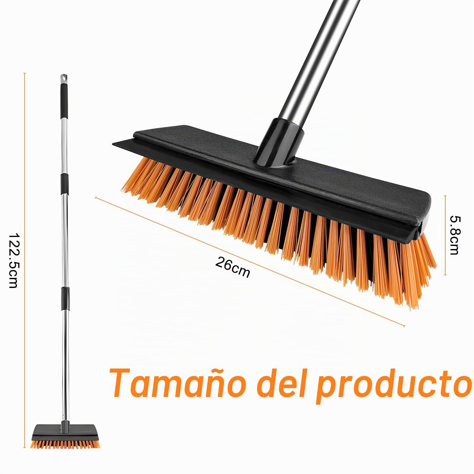 Escoba de Jardín, Escoba de Empuje con Mango, Cepillo Barrendero Fibra Dura Fuerte, Cerdas de Elastón, para La Limpieza de Balcón, Terraza, Jardín, Aceras, Senderos, Interior y Exterior