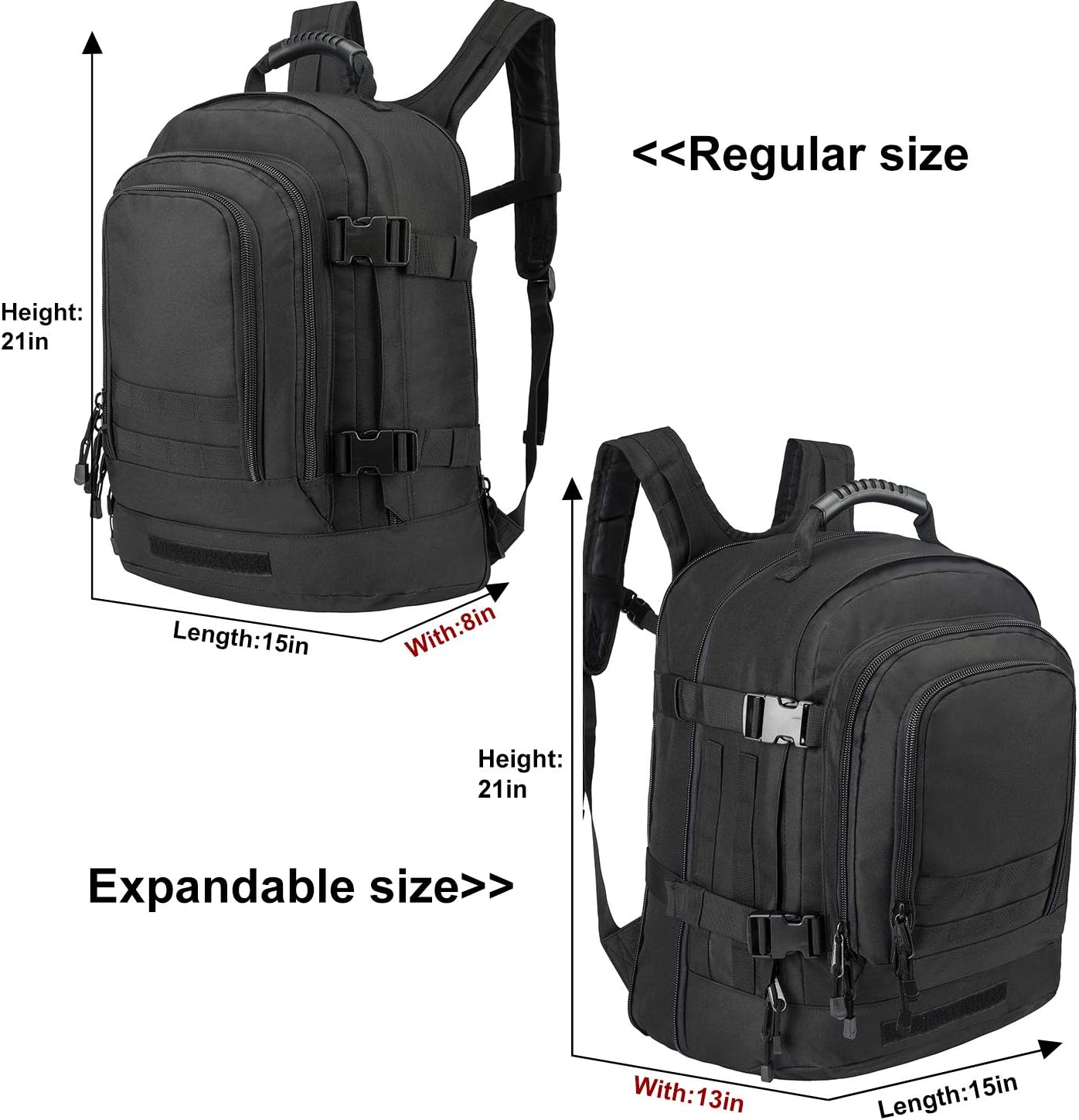 Tactical Backpacks Assault Pack 3 Day Bag Expandable Backpack Out Bag Classic Case Travel Hiking(Black, Not with Belt)