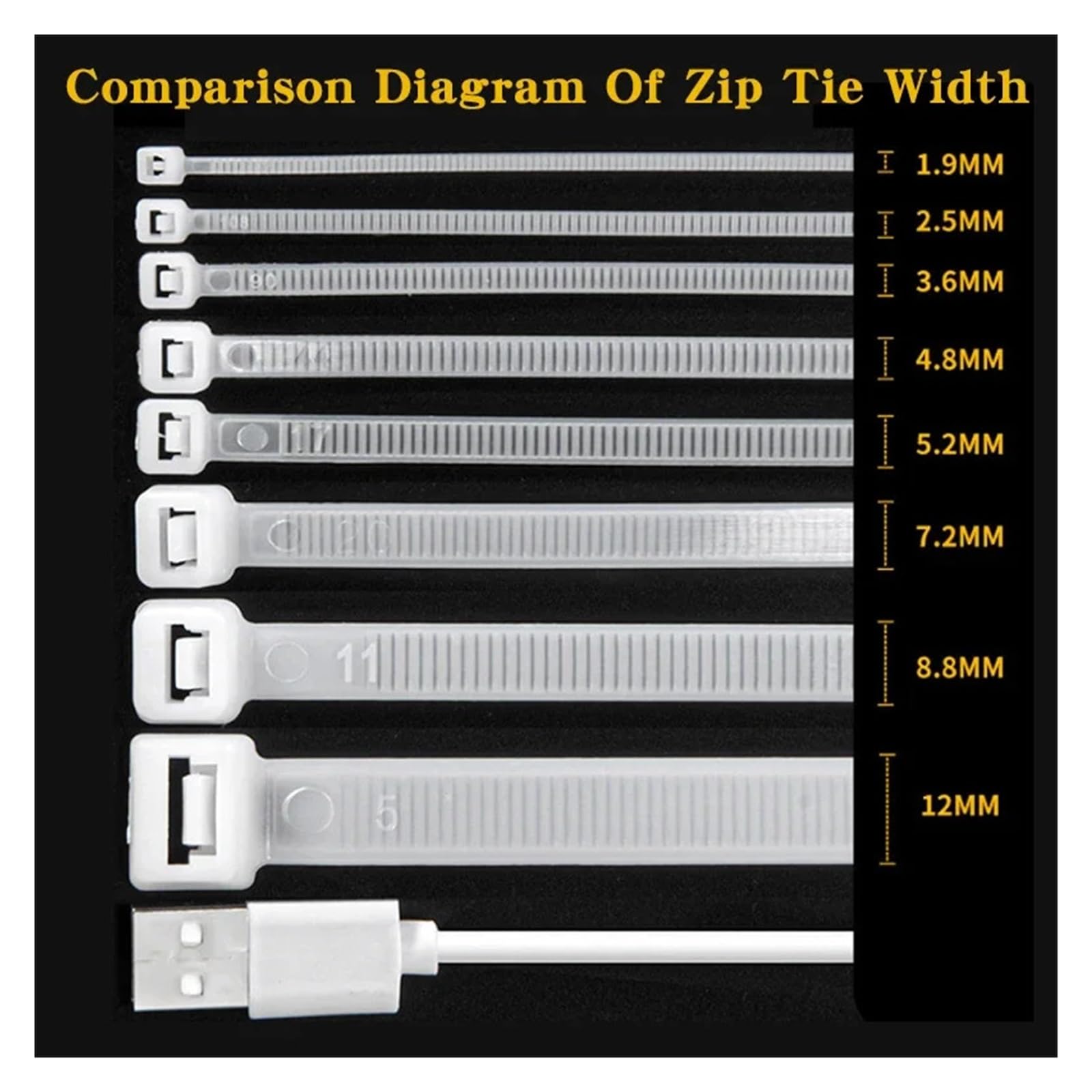 Bridas de nailon de plástico con autocierre, ajustables, for el hogar y la oficina, 500/1000 unidades - Fácil Instalación(2.5x300mm (500pcs))
