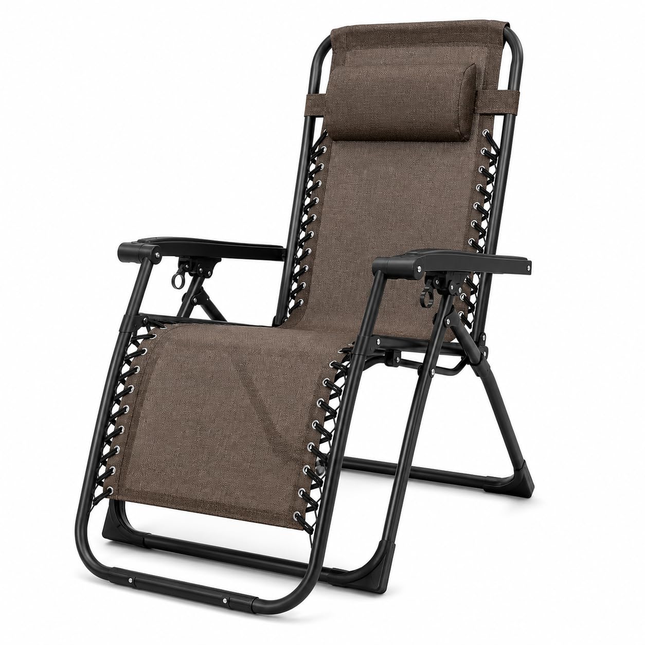 MARBUENO Tumbona Gravedad Cero Plegable Marrón con Reposacabezas, Silla Relax Exterior de Acero y Textileno Transpirable para Jardín, Terraza, Piscina y Camping 10007