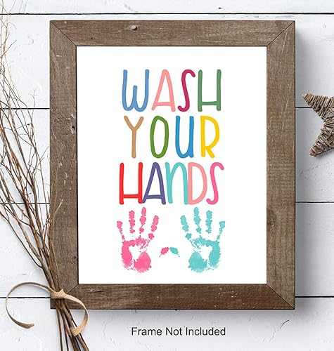 Miniatura 7 de Decoración de baño con texto en inglés Wash Your Hands, póster artístico para pared de baño infantil, impresión artística única para el hogar para