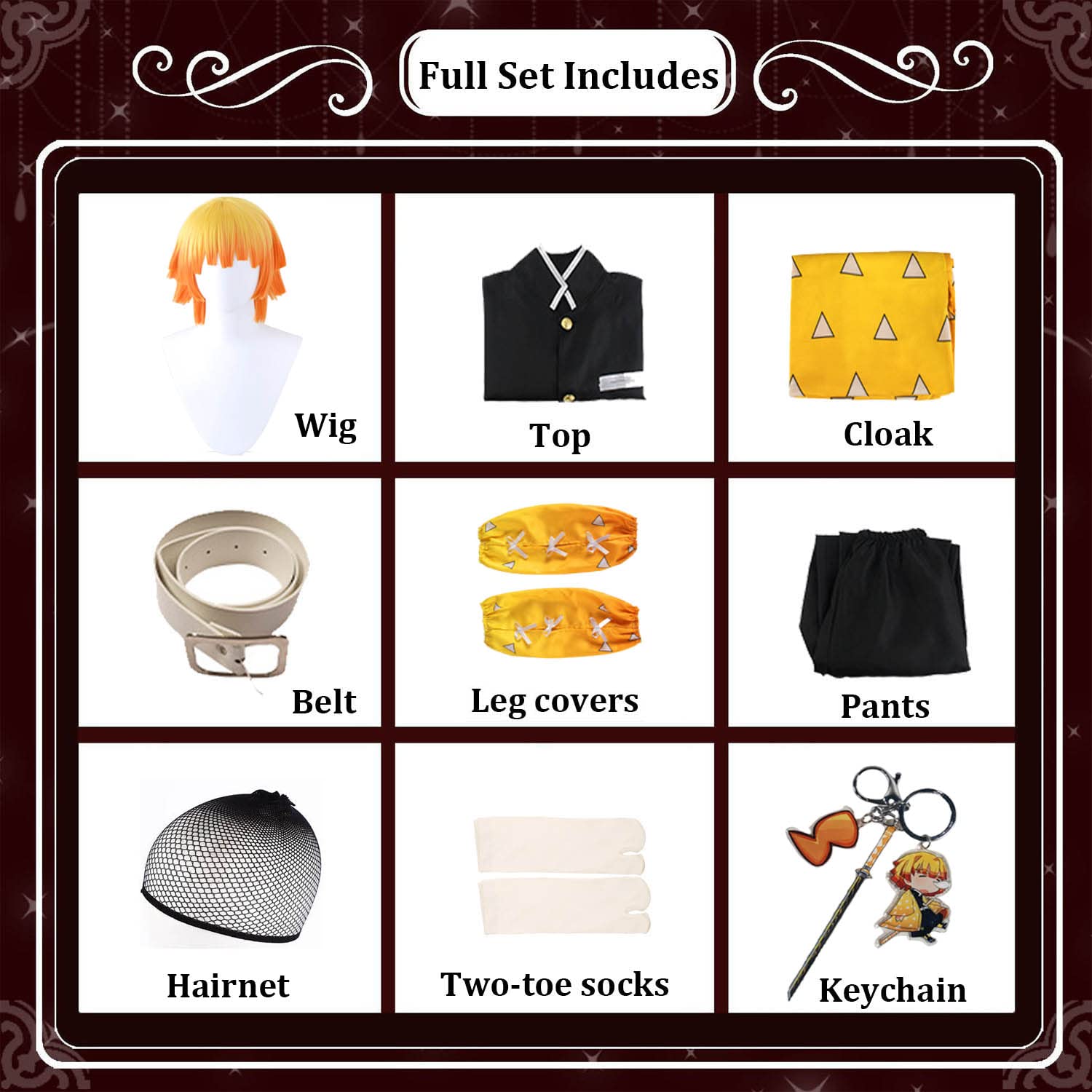 Anime Demon Slayer Agatsuma Zenitsu Cosplay Costume Vestito Douma Gioco di Ruolo Uniforme Set Completo Halloween Carnevale Festa Dress Up Suit con Parrucca per Uomini