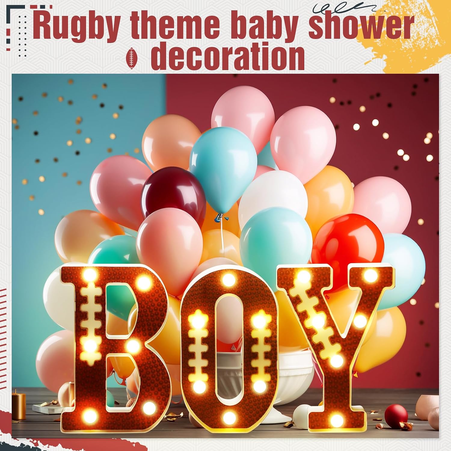Realspring Baby Shower Sign Marquee LED Letters, Boy, Football image 5