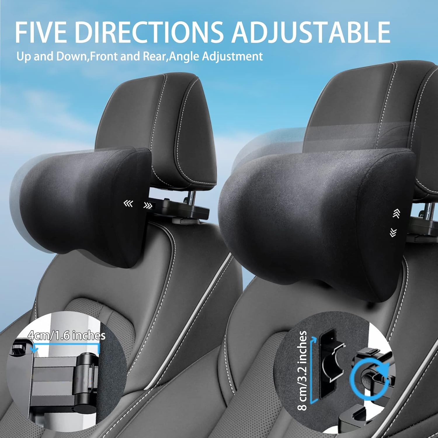 Car Headrest Pillow Support - DIY Position Adjustable Car Neck Pillow for Car Driving,Ergonomic Memory Foam Car Pillow for Sleeping Head Rest for Car Seat Kids Adults Neck Pain Relief