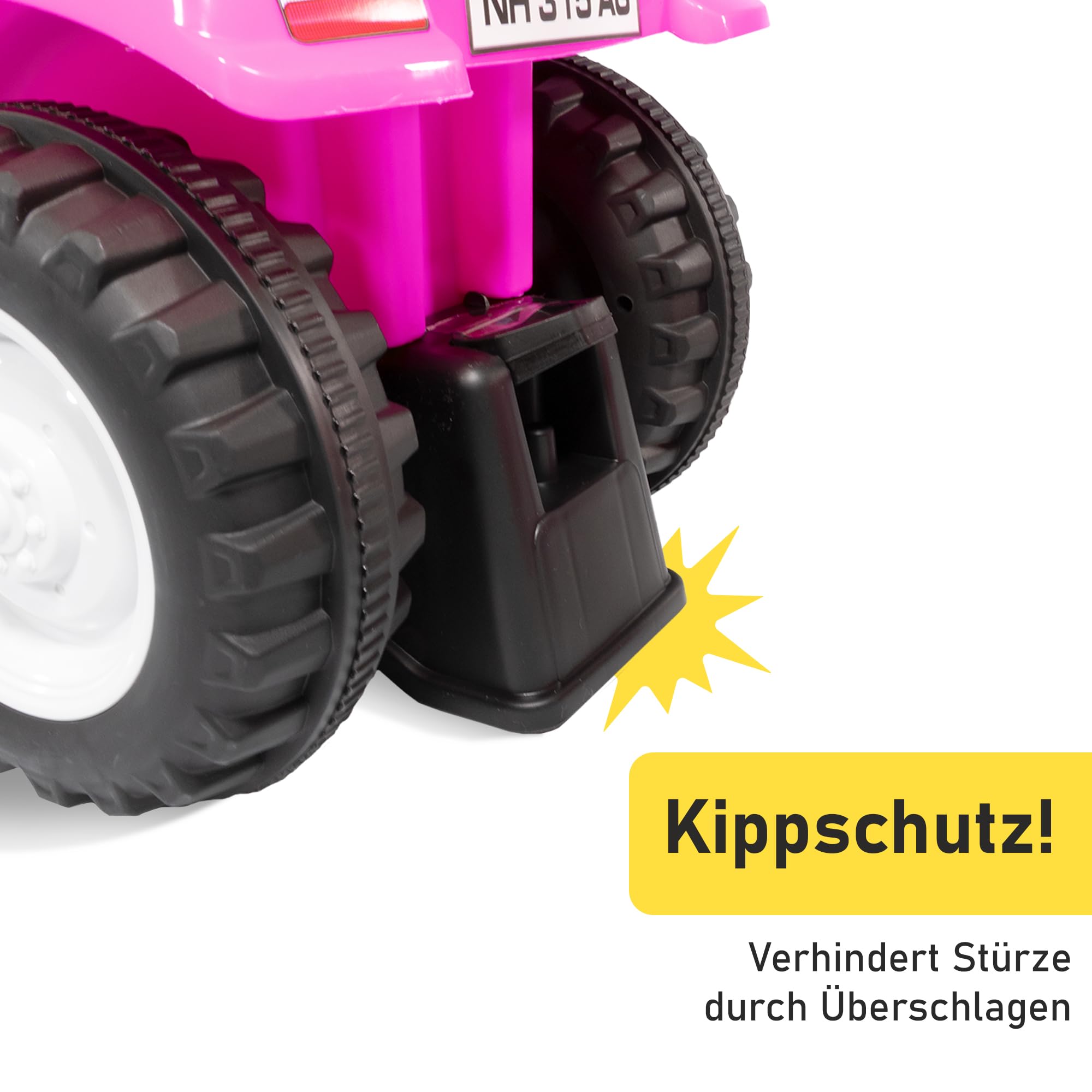 Lemodo Rutschauto Traktor New Holland ab 1 Jahr | Kinderauto mit Anhänger | Rutschfahrzeug mit Schaufel und Rechen | Kinderfahrzeug in pink | Rutscher mit Sound, Licht | Lizenziertes Kinderspielzeug