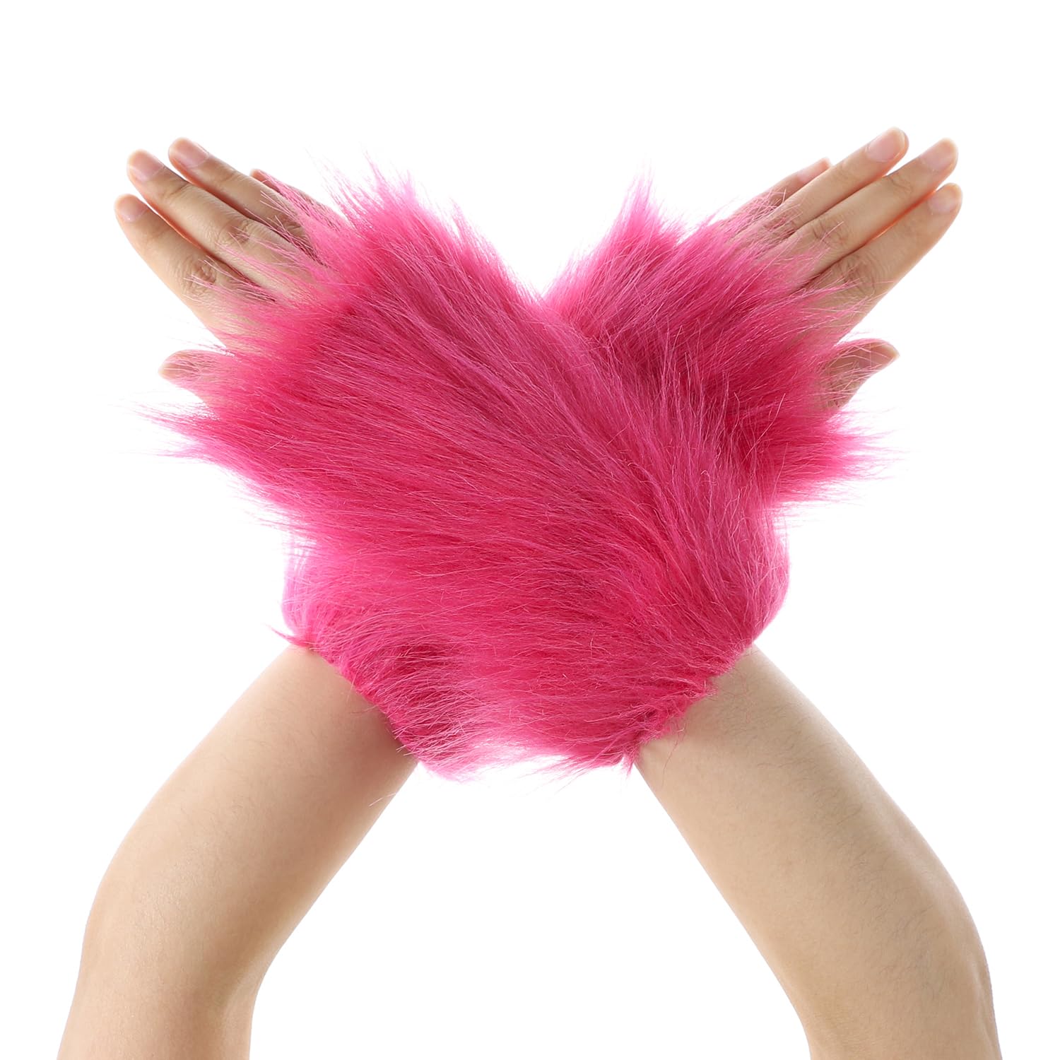 Half Finger Novelty Thermal Mittens Plush Fingerless Gloves Cat Wolf Faux Fur Mittens Furry Plush Bear Fox Animal Paw Glove Cute Claw Gloves Winter Warm Cat Cosplay Glove Halloween Costume for Women