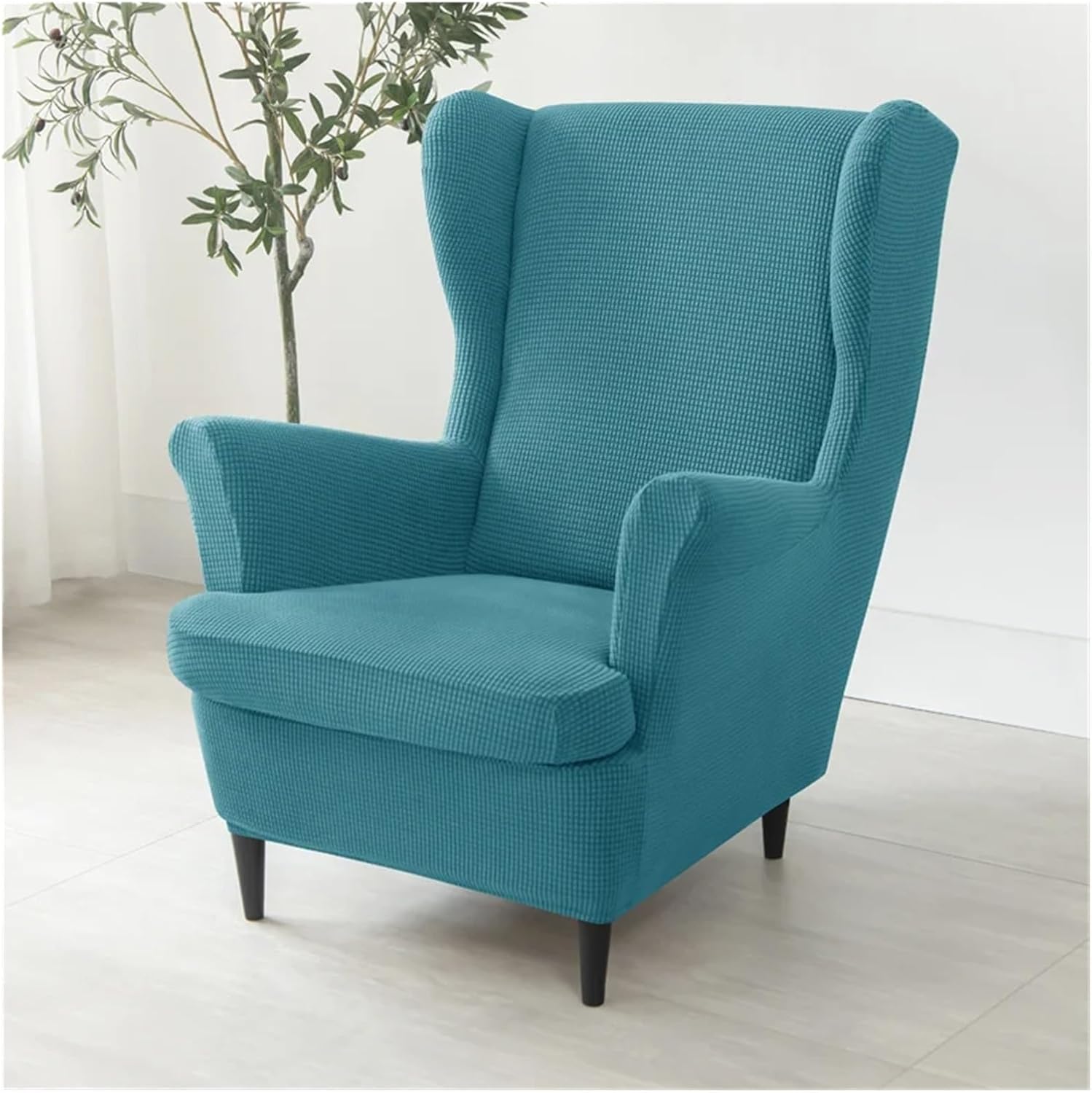Wing Chair Slipcover 1Set Elastic Wing Chair Cover with Seat Cushion Wingback Hotel Sofa Ottoman Armchair Slipcover for Bedroom Living Room(Color 2)