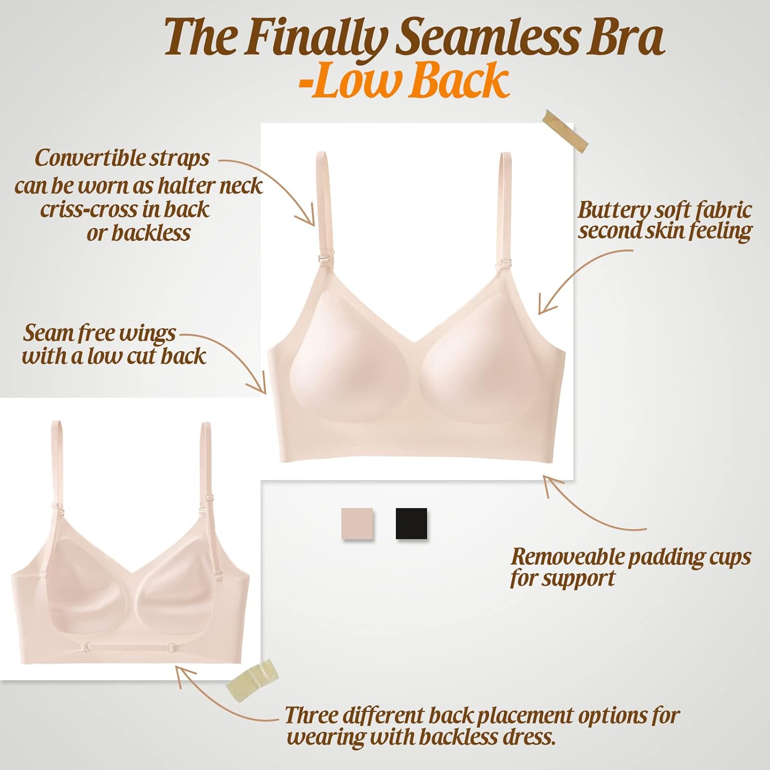 Low Back Bra for Women Wirefree Seamless Bra Backless Multiway Straps Convertible Halter Bra with Padded Removeable - Image 8