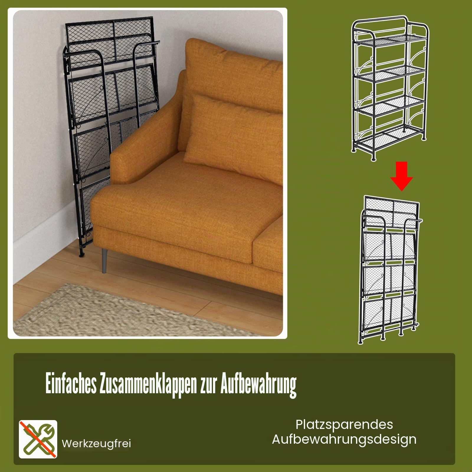 HOMASIS Pflanzregal mit 4 Ebenen, Klappbarer Pflanzenständer aus Metall, Blumenregal mit verstellbare Ablagen, Mehrzweckregal Blumentreppe Pflanzentreppe für Balkon, Garten, 60 x 25 x 100 cm, Schwarz