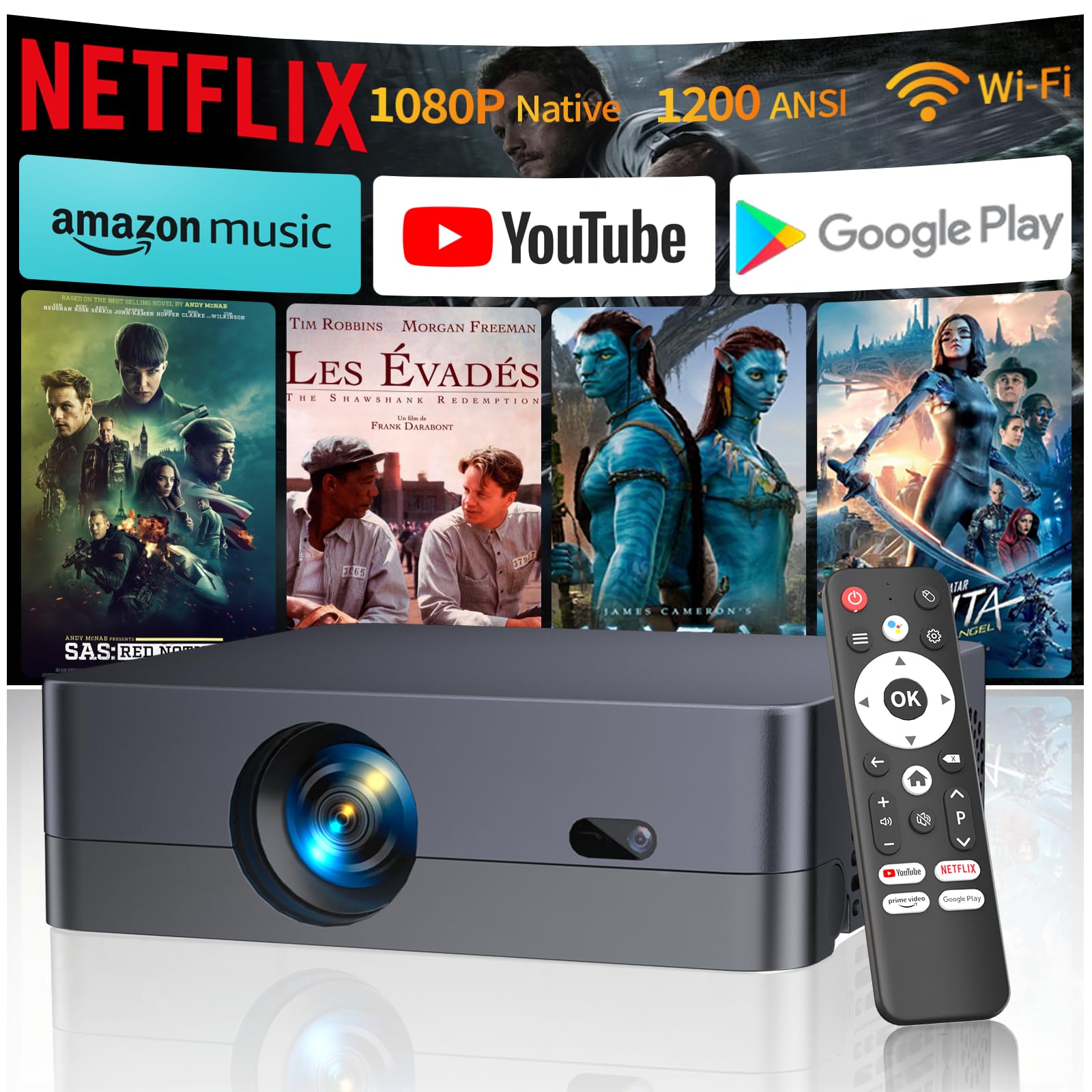 Photo 1 of ***ITEM WONT POWER ON***
Mini Projector with WiFi and Bluetooth, Native 1080P Portable Outdoor Movie Short Throw Projector with Android 14, Built-in Speaker, Compatible with Smartphone, Fire TV Stick, HDMI/USB