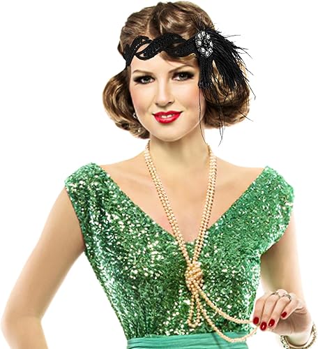 Miniatura 8 de Diadema con diseño de flapper de los años 20, diadema de plumas de los años 20, accesorio de fiesta de Gatsby para mujer