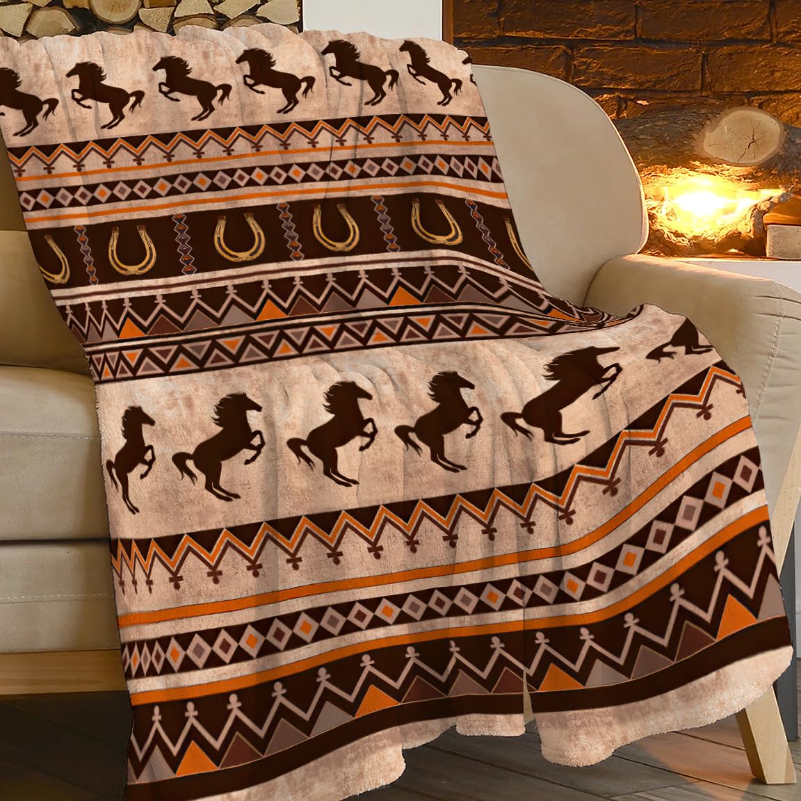 Feorafei Cowboy 1 Western Horse Blanket Farm Brown Cowboy Throw Blankets For Sofa Bed Stuff Decor Gifts Lightweight Soft Warm Cozy Plush Flannel Bedding For Lover Man Woman Adults 60"X80"