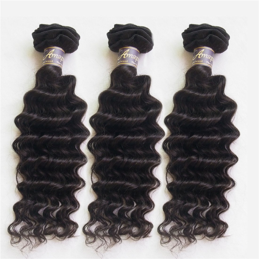 Amapro(TM)12~26 Inch Brazilian Virgin Hair 3 Bundles/Lot Deep Wave Weave 100% Real 7A Grade Human Hair Extension for Women Natural Color (24 24 24)